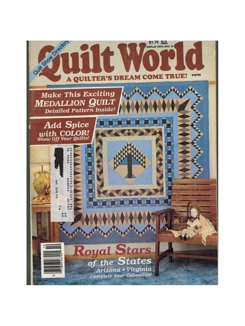 QUILT WORLD OCTOBER 1987 Medallion Quilt, Royal Stars of the States